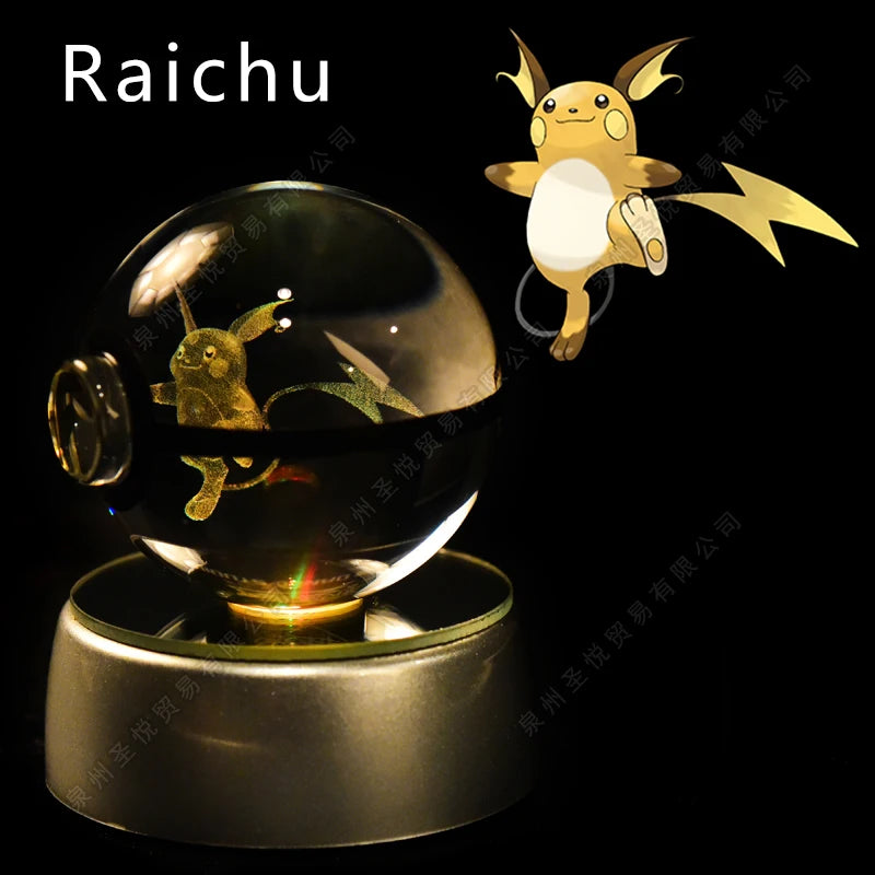 Pokemon Crystal Ball 3D Pikachu Gengar Mewtwo Night Light Lamp Pokeball 3D Glass Pokemon Crystal Ball Statue Kids Birthday Gift