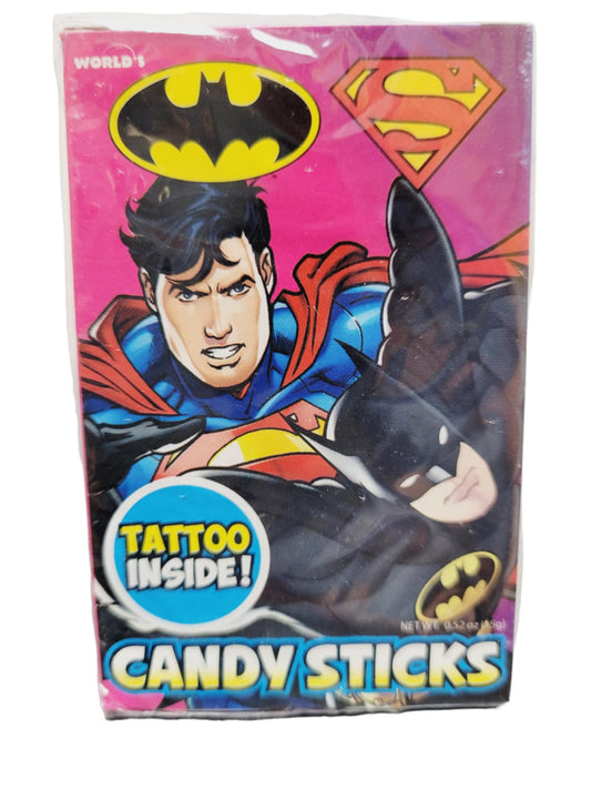 World's Batman & Superman Candy Sticks with Tattoo .52Oz