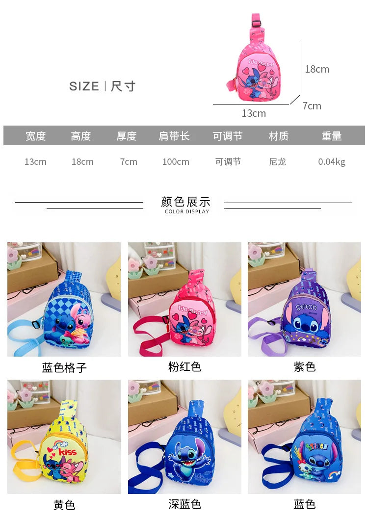 Stitch Anime Bag Cartoon Children Chest Bag Fashion Crossbody Bag Cute Waist Storage Pouch Zipper Coin Purse Children's Gifts