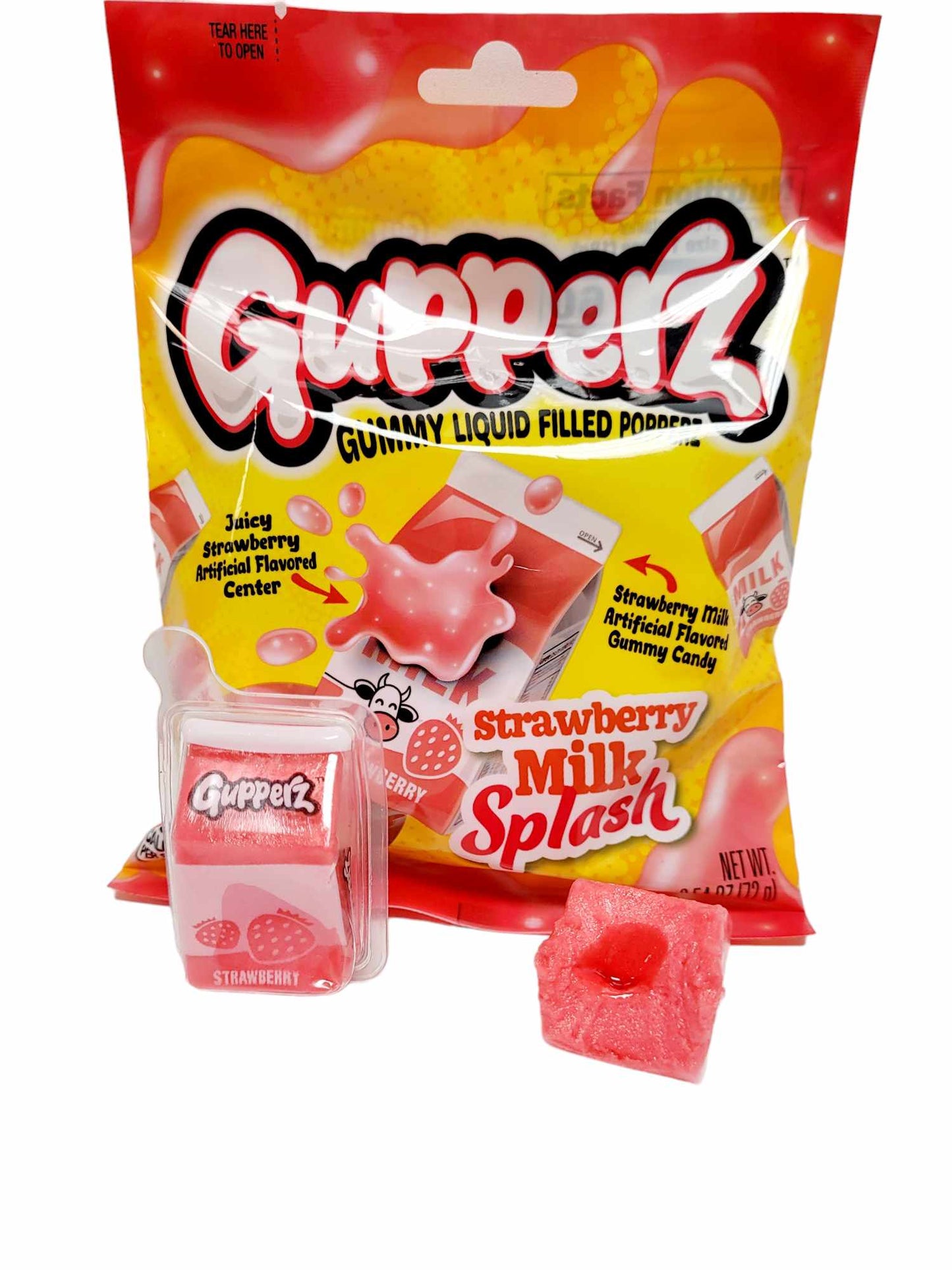 Gupperz Strawberry Milk Splash- gummy liquid filled popperz 72g